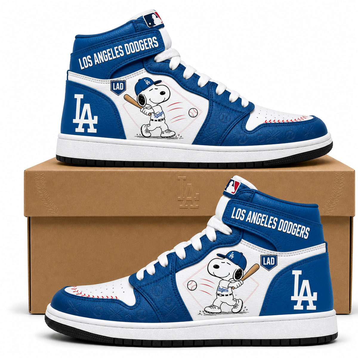Los Angeles Dodgers Snoopy Baseball Fan 3-Piece Set – Hoodie — Sweatpants & High-Top Sneakers - Custom Fan Apparel Image 7