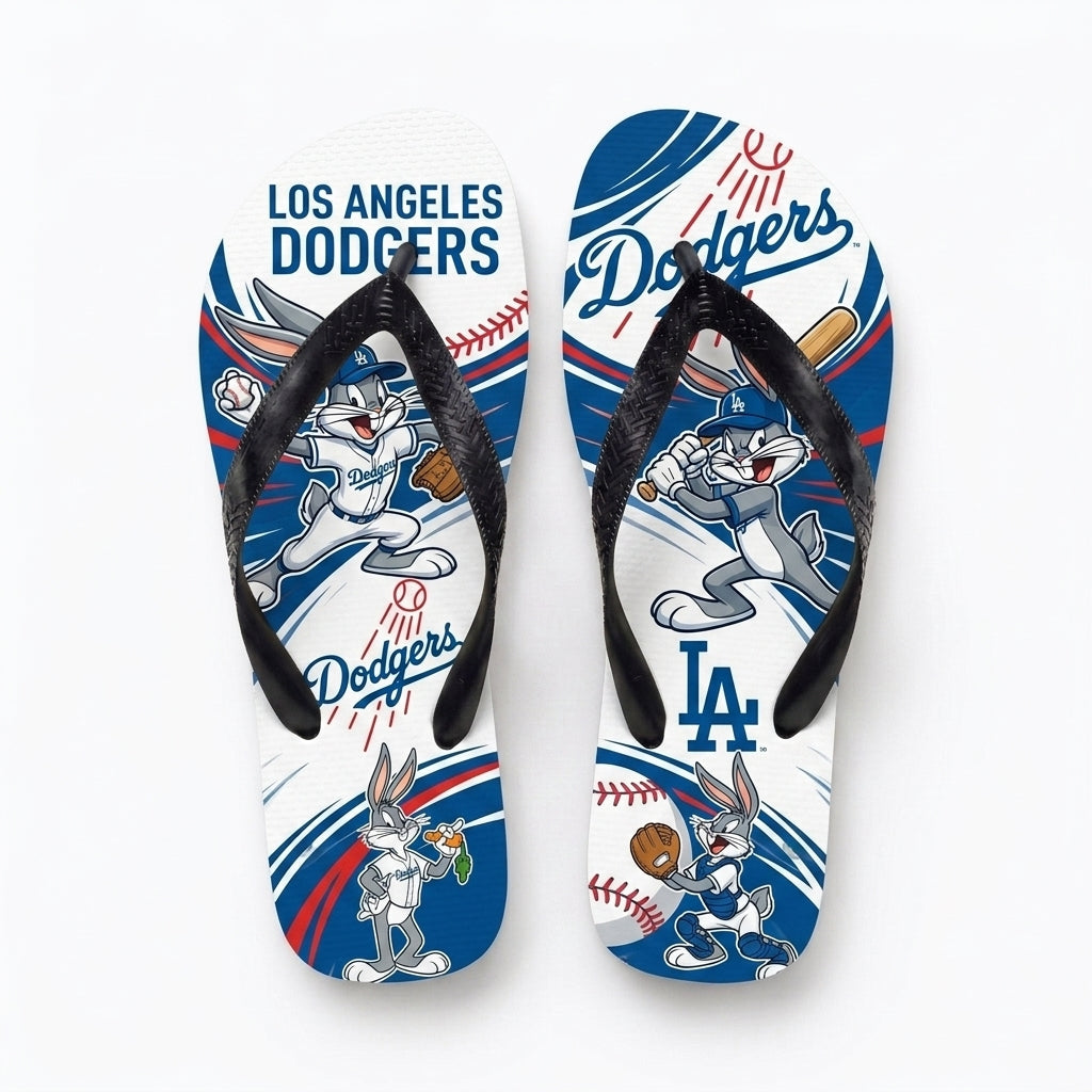 Cartoon Rabbit Baseball Flip Flops — Sport Fan Sandals | 30 Teams Available