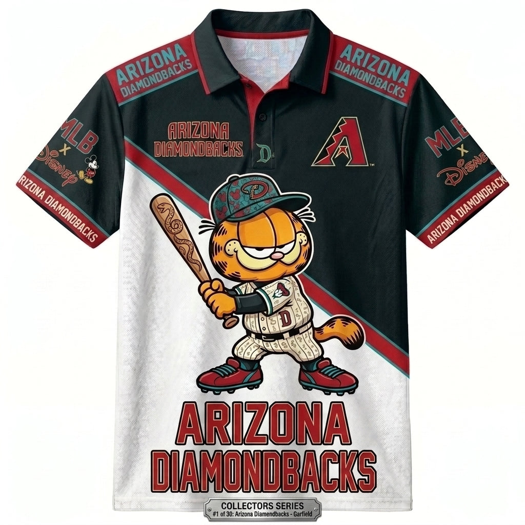 30 Team MLB - Baseball Polo Shirt — Team Color Game Day Polo — Cartoon Cat Baseball Inspired Sports Jersey