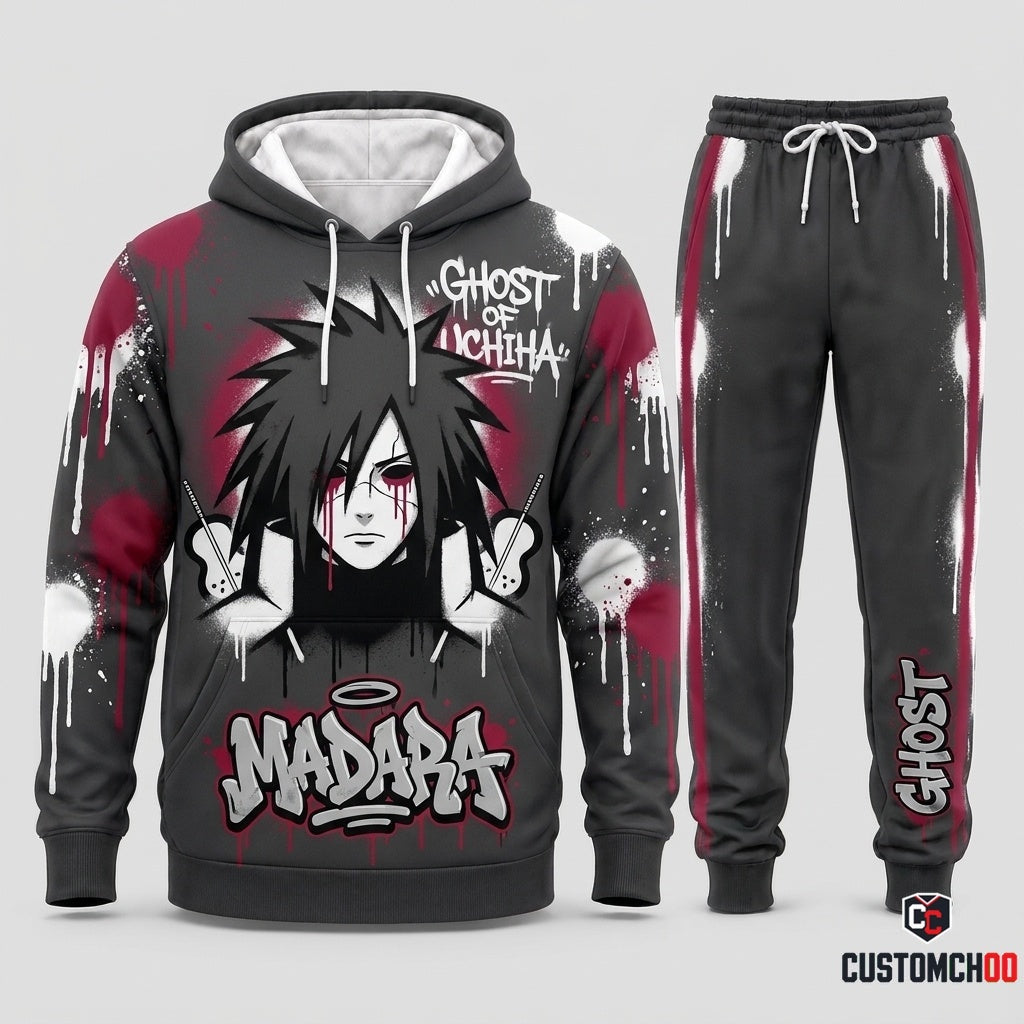 Madara Uchiha Anime Tracksuit Set - Hoodie & Jogger Pants - 08. Street Graffiti