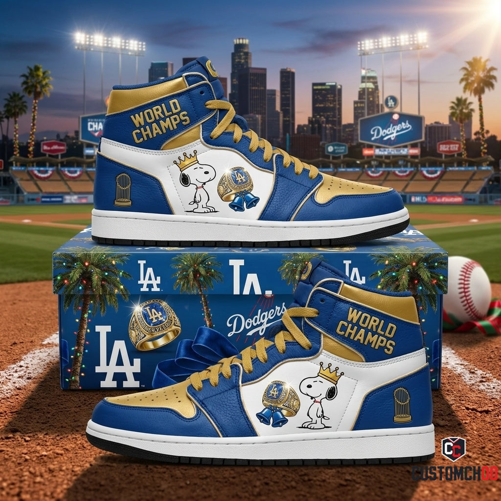 Los Angeles Dodgers snoopy-inspired christmas fan sneakers – Dodgers Snoopy World Champs Jingle Bells