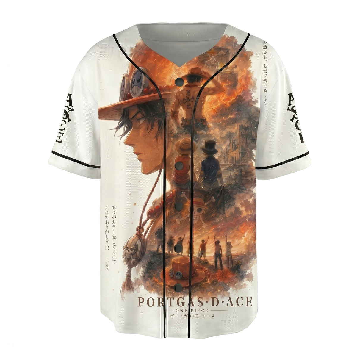 White Orange-Black Authentic Baseball Jersey — Anime Pirate Inspired Button Up Jersey — Manga Fan Co - Custom Fan Apparel Image 2