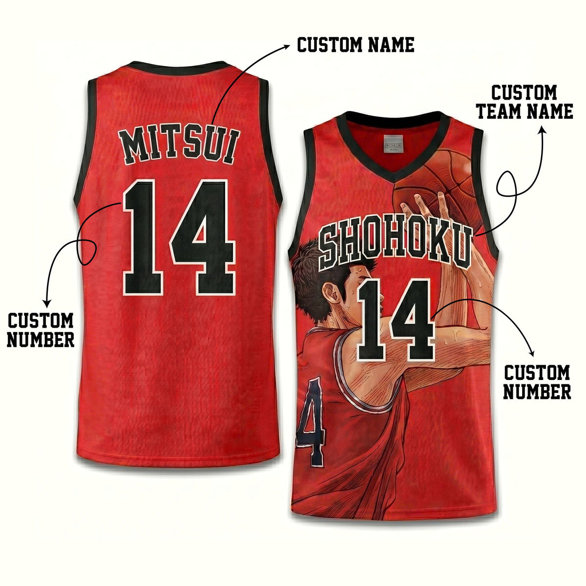 Custom Red Black Authentic Basketball Jersey — Anime Basketball Inspired Sleeveless Jersey — Manga F - Custom Fan Apparel Image 5