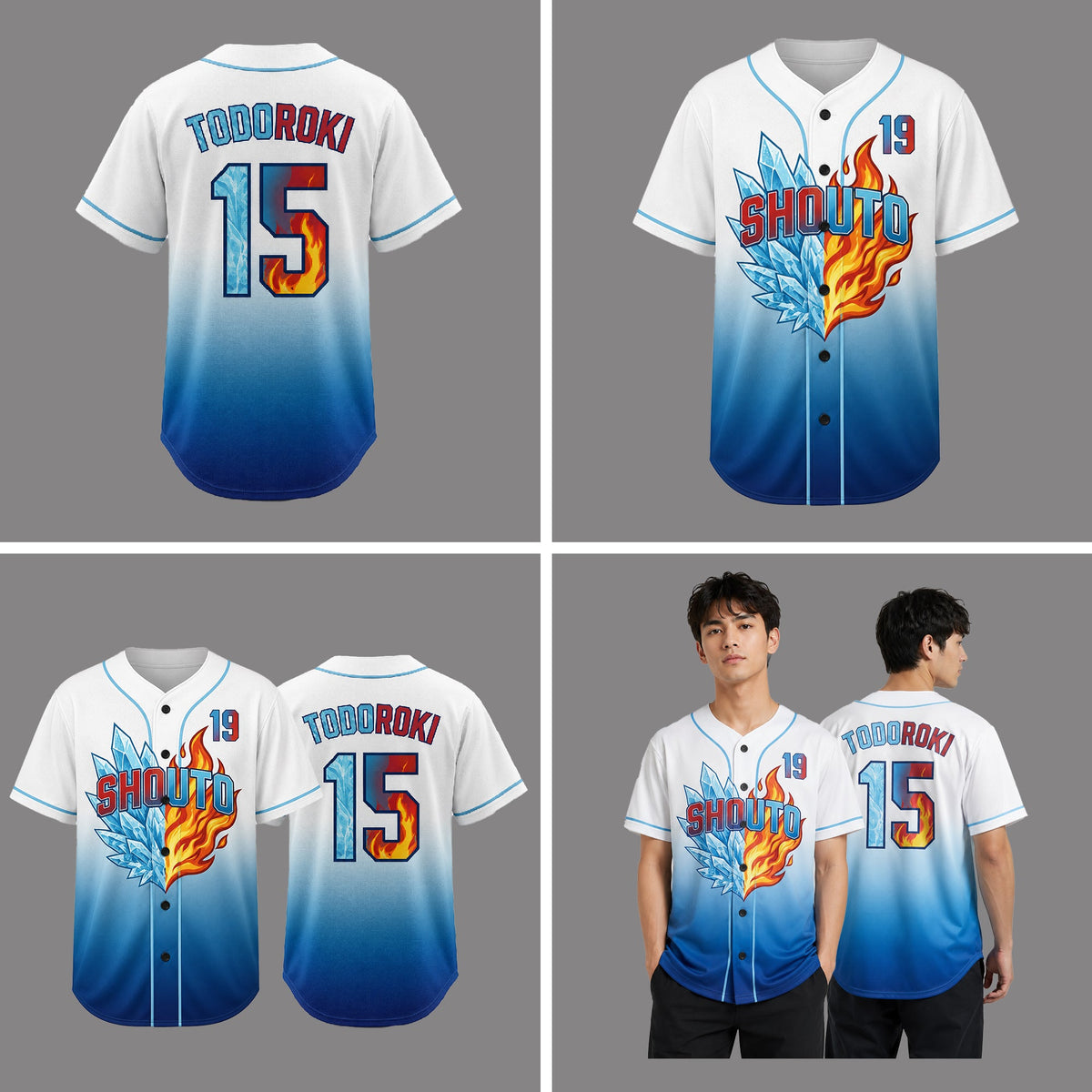 Custom Ice Fire Anime Baseball Jersey, Personalized Name Number Hero Inspired Shirt - Custom Fan Apparel Image 5