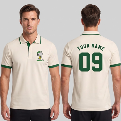 Custom Name Number Polo Shirt — Personalized Men’s Jersey Polo — Cream Green Casual Golf Shirt — Bir - Custom Fan Apparel Image 1