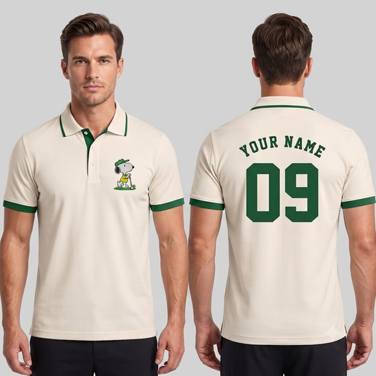 Custom Name Number Polo Shirt — Personalized Men’s Jersey Polo — Cream Green Casual Golf Shirt — Bir - Custom Fan Apparel Image 1