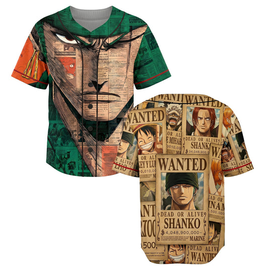 Green Beige Authentic Baseball Jersey — Anime Swordsman Inspired Button Up Jersey — Manga Fan Cospla - Custom Fan Apparel Image 1