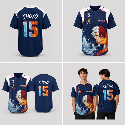 Personalized Ice Flame Baseball Jersey, Custom Name Number Anime Fan Shirt - Custom Fan Apparel Image 4