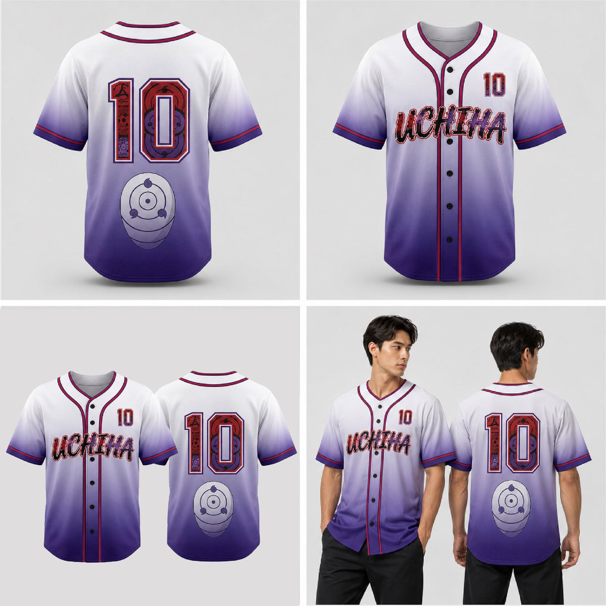Custom Mystic Eye Baseball Jersey, Purple Gradient Anime Inspired Shirt - Custom Fan Apparel Image 2