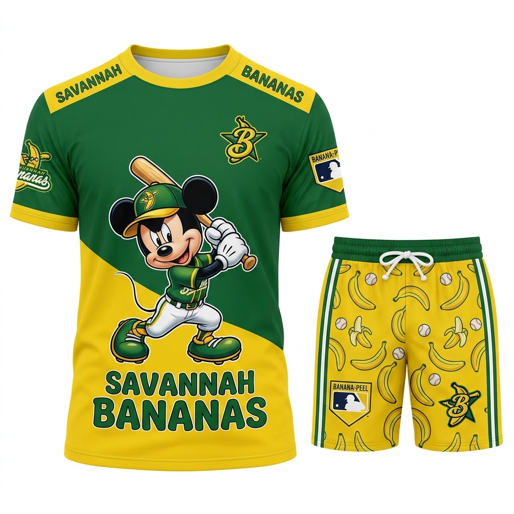 Baseball Fan T-Shirt And Shorts Set — Green Yellow Cartoon Sport Outfit For Summer - Custom Fan Apparel Image 3