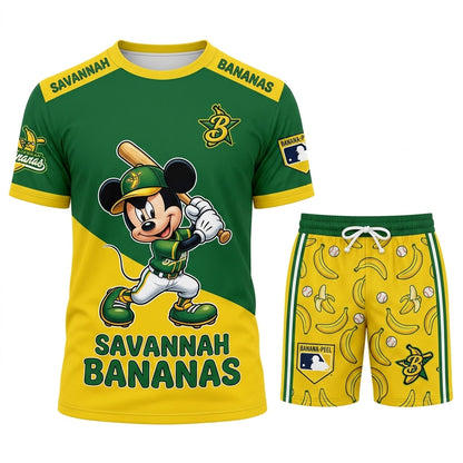 Baseball Fan T-Shirt And Shorts Set — Green Yellow Cartoon Sport Outfit For Summer - Custom Fan Apparel Image 3