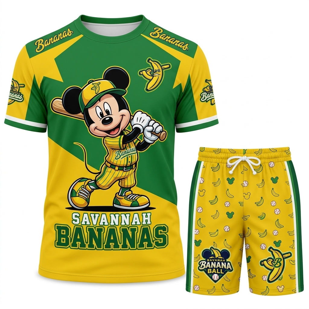 Baseball Fan T-Shirt And Shorts Set — Green Yellow Cartoon Sport Outfit For Summer - Custom Fan Apparel Image 7