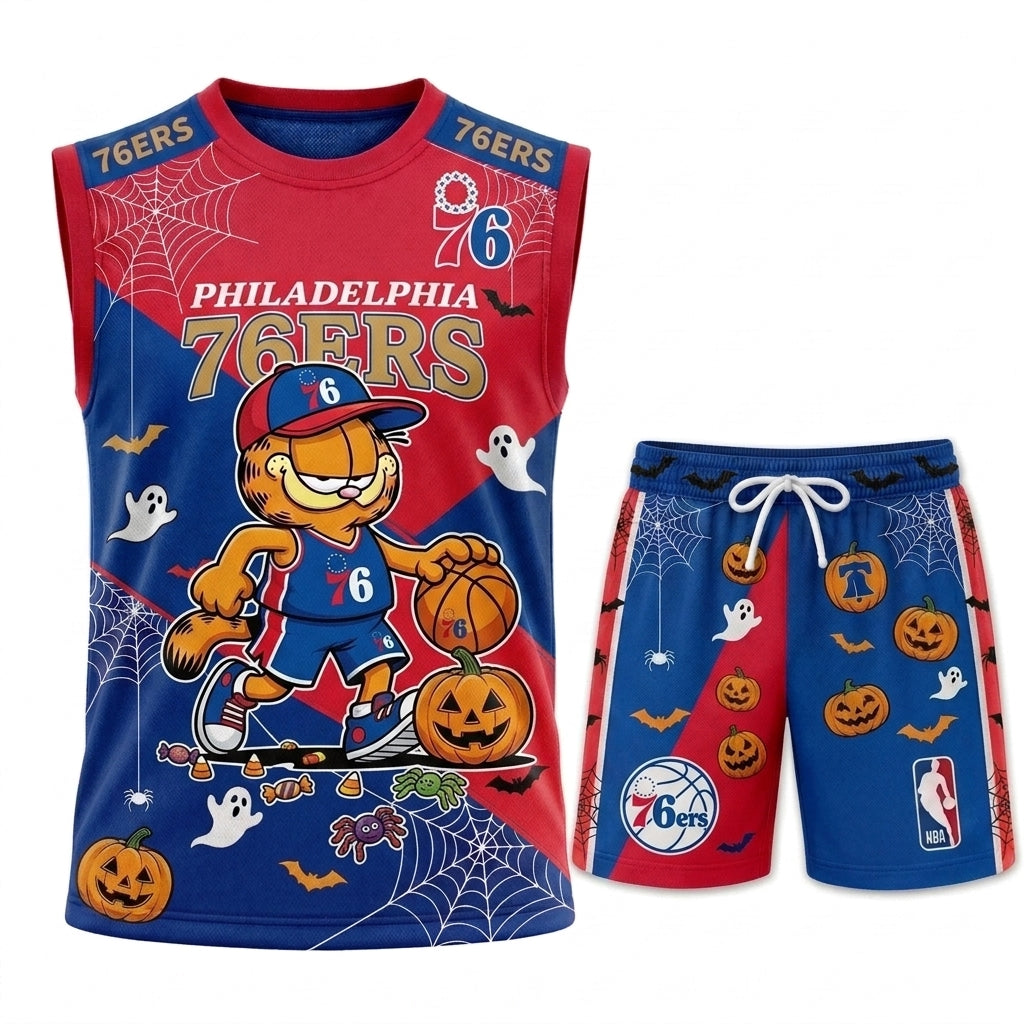 Halloween Basketball Jersey And Shorts Set — Cartoon Cat Sport Fan Outfit | 30 Teams Available - Custom Fan Apparel Image 7