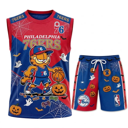 Halloween Basketball Jersey And Shorts Set — Cartoon Cat Sport Fan Outfit | 30 Teams Available - Custom Fan Apparel Image 7