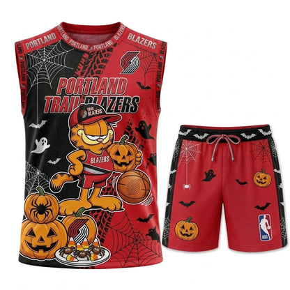 Halloween Basketball Jersey And Shorts Set — Cartoon Cat Sport Fan Outfit | 30 Teams Available