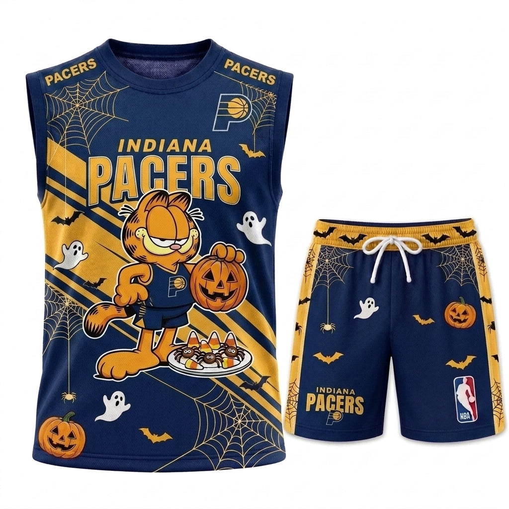 Halloween Basketball Jersey And Shorts Set — Cartoon Cat Sport Fan Outfit | 30 Teams Available