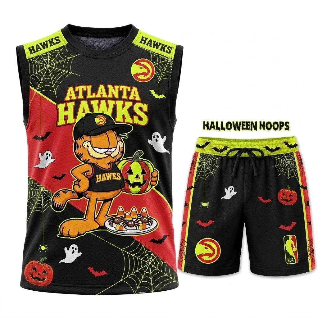Halloween Basketball Jersey And Shorts Set — Cartoon Cat Sport Fan Outfit | 30 Teams Available
