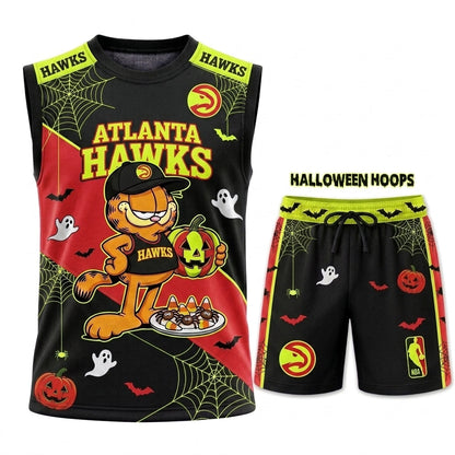 Halloween Basketball Jersey And Shorts Set — Cartoon Cat Sport Fan Outfit | 30 Teams Available