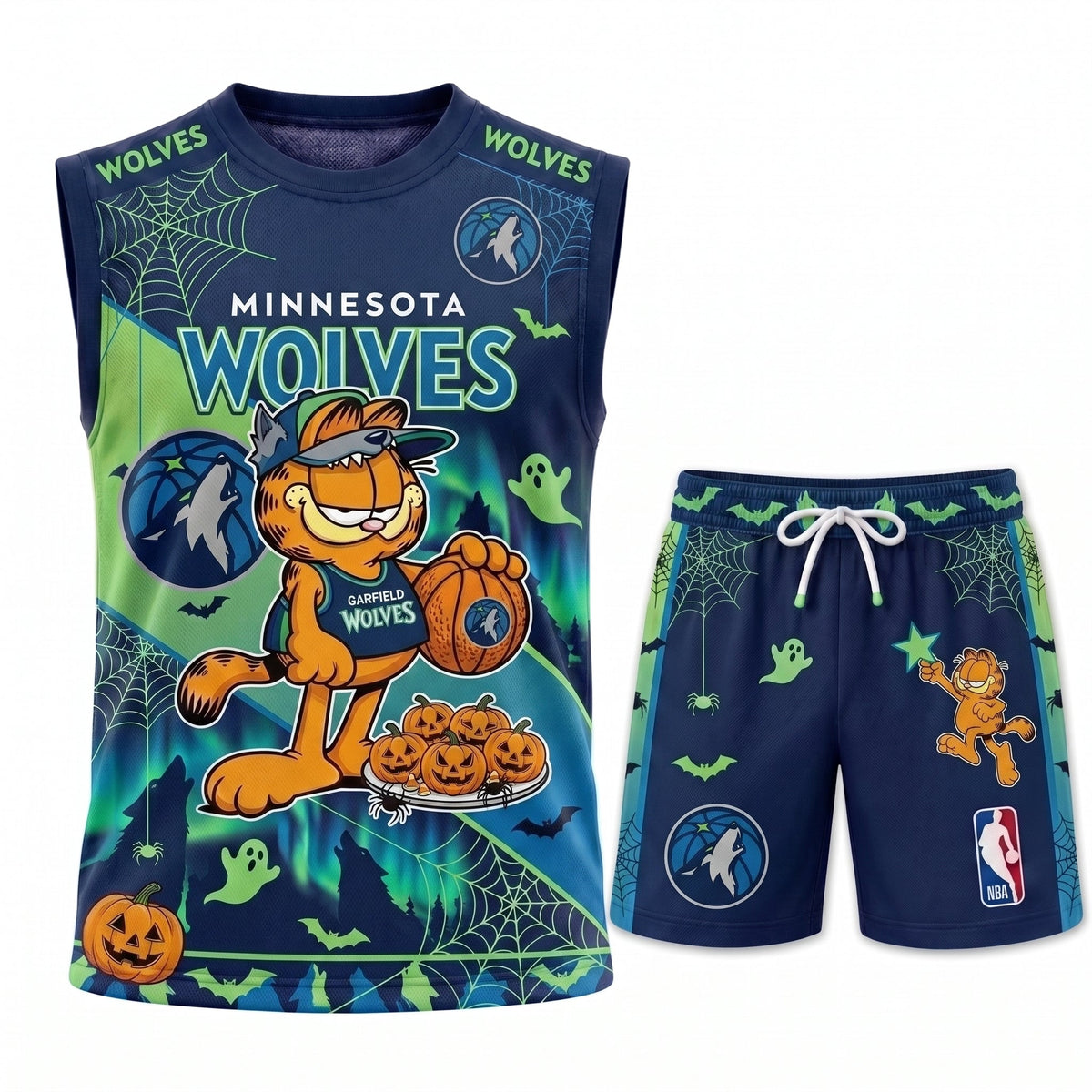 Halloween Basketball Jersey And Shorts Set — Cartoon Cat Sport Fan Outfit | 30 Teams Available