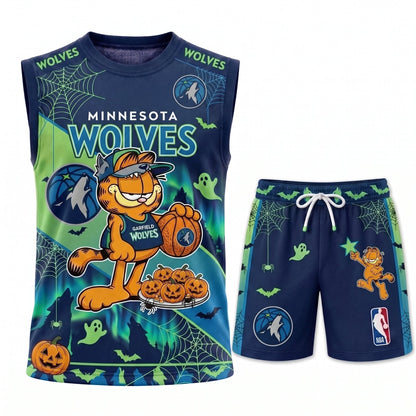 Halloween Basketball Jersey And Shorts Set — Cartoon Cat Sport Fan Outfit | 30 Teams Available