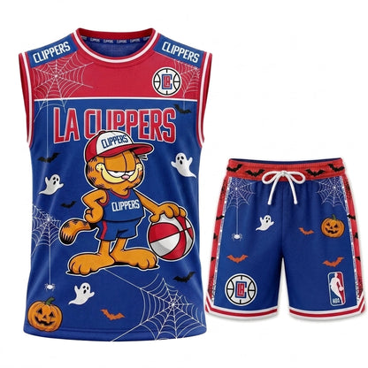 Halloween Basketball Jersey And Shorts Set — Cartoon Cat Sport Fan Outfit | 30 Teams Available