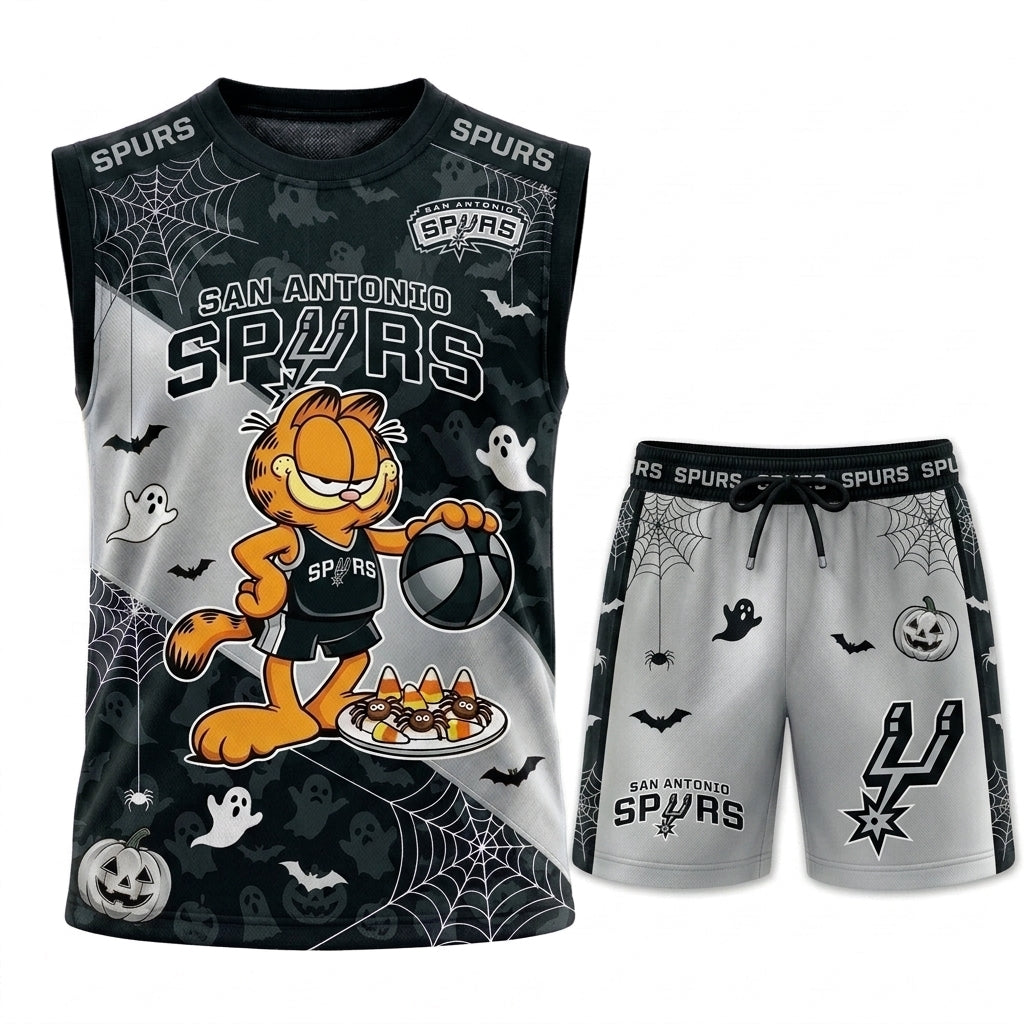 Halloween Basketball Jersey And Shorts Set — Cartoon Cat Sport Fan Outfit | 30 Teams Available