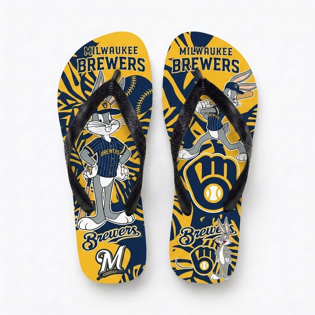 Cartoon Rabbit Baseball Flip Flops — Sport Fan Sandals | 30 Teams Available
