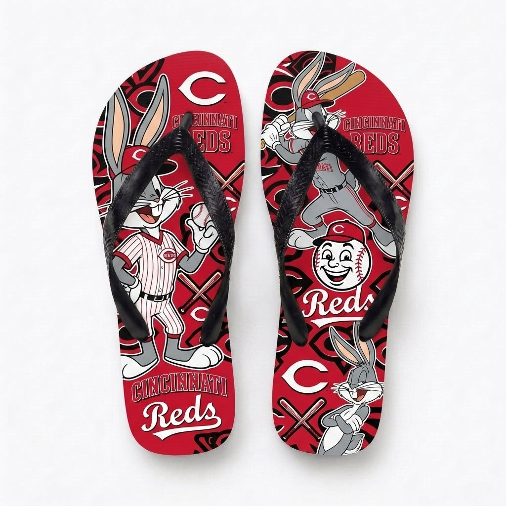 Cartoon Rabbit Baseball Flip Flops — Sport Fan Sandals | 30 Teams Available