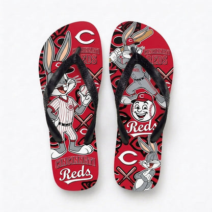 Cartoon Rabbit Baseball Flip Flops — Sport Fan Sandals | 30 Teams Available