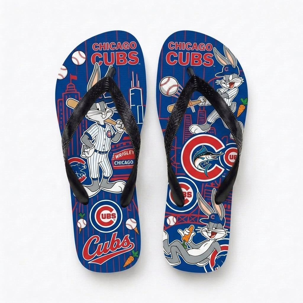 Cartoon Rabbit Baseball Flip Flops — Sport Fan Sandals | 30 Teams Available