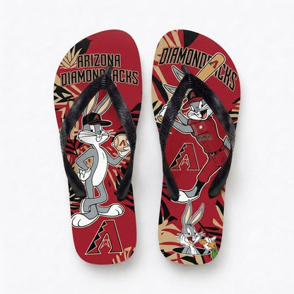 Cartoon Rabbit Baseball Flip Flops — Sport Fan Sandals | 30 Teams Available