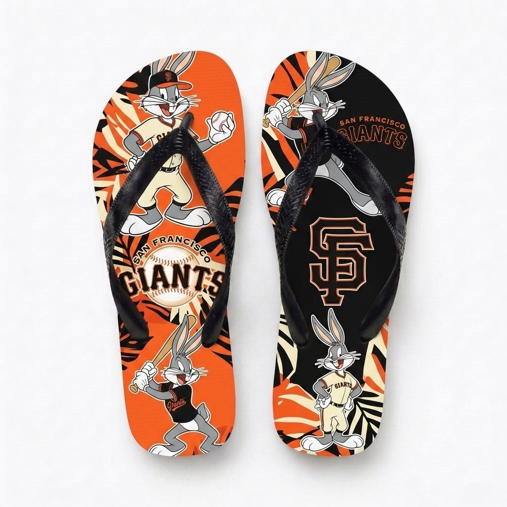 Cartoon Rabbit Baseball Flip Flops — Sport Fan Sandals | 30 Teams Available