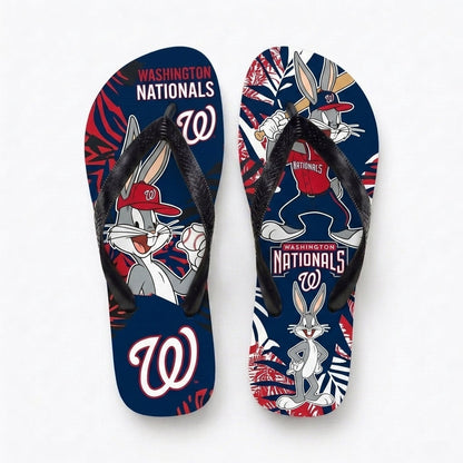 Cartoon Rabbit Baseball Flip Flops — Sport Fan Sandals | 30 Teams Available