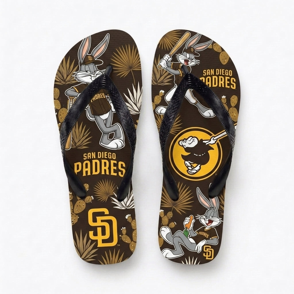 Cartoon Rabbit Baseball Flip Flops — Sport Fan Sandals | 30 Teams Available