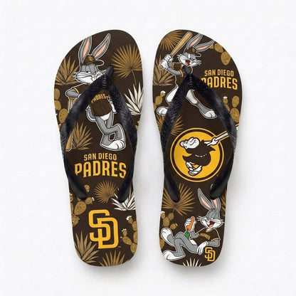 Cartoon Rabbit Baseball Flip Flops — Sport Fan Sandals | 30 Teams Available