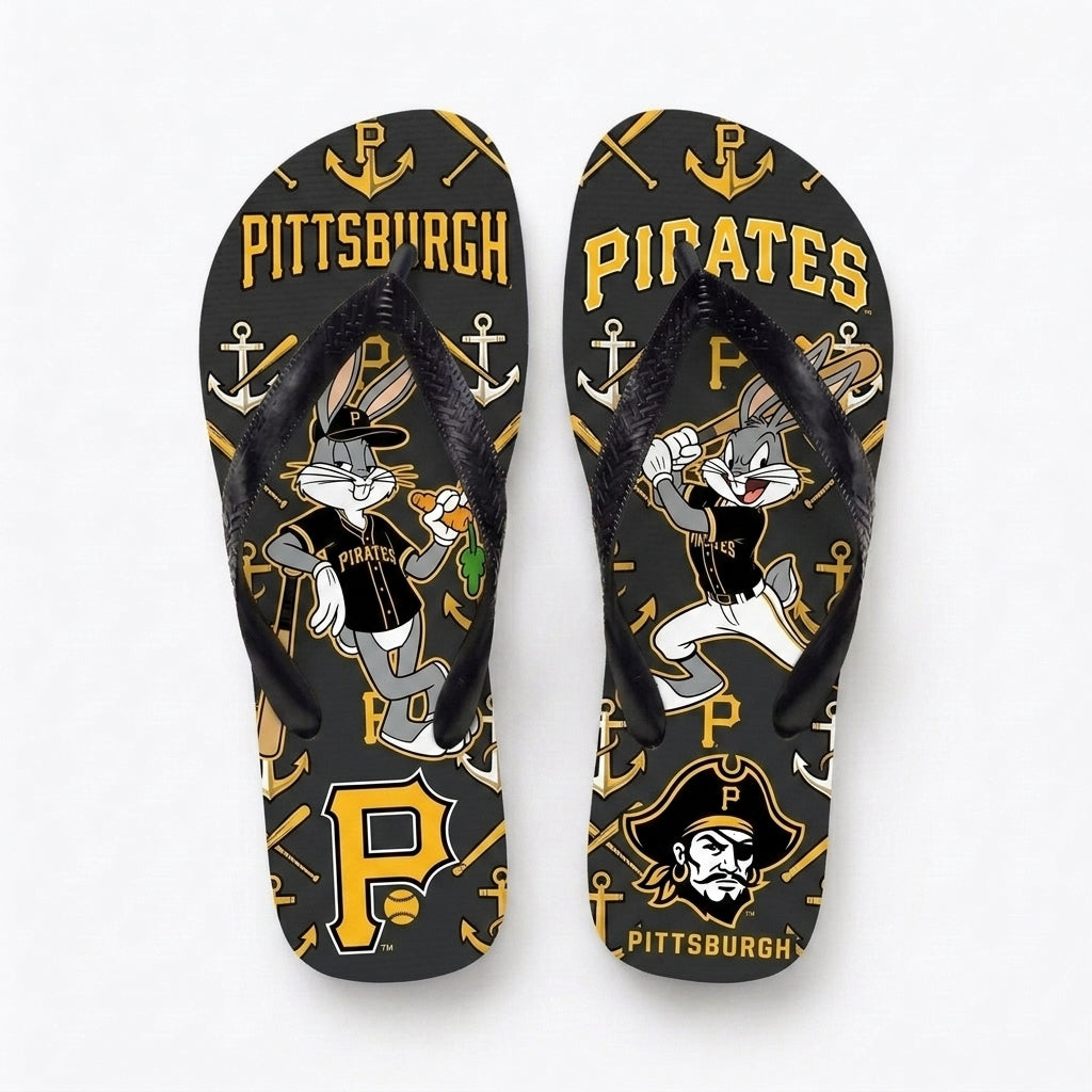Cartoon Rabbit Baseball Flip Flops — Sport Fan Sandals | 30 Teams Available