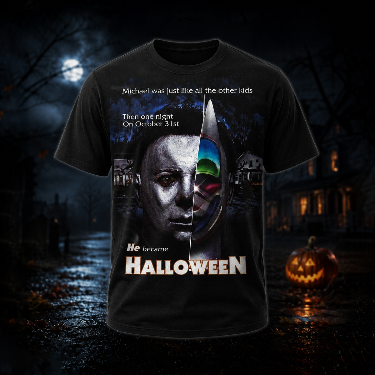 Halloween Masked Killer Graphic Shirt — Scary Horror Movie T-Shirt — Sweatshirt — Hoodie & Zip Hoodi - Custom Fan Apparel Image 1