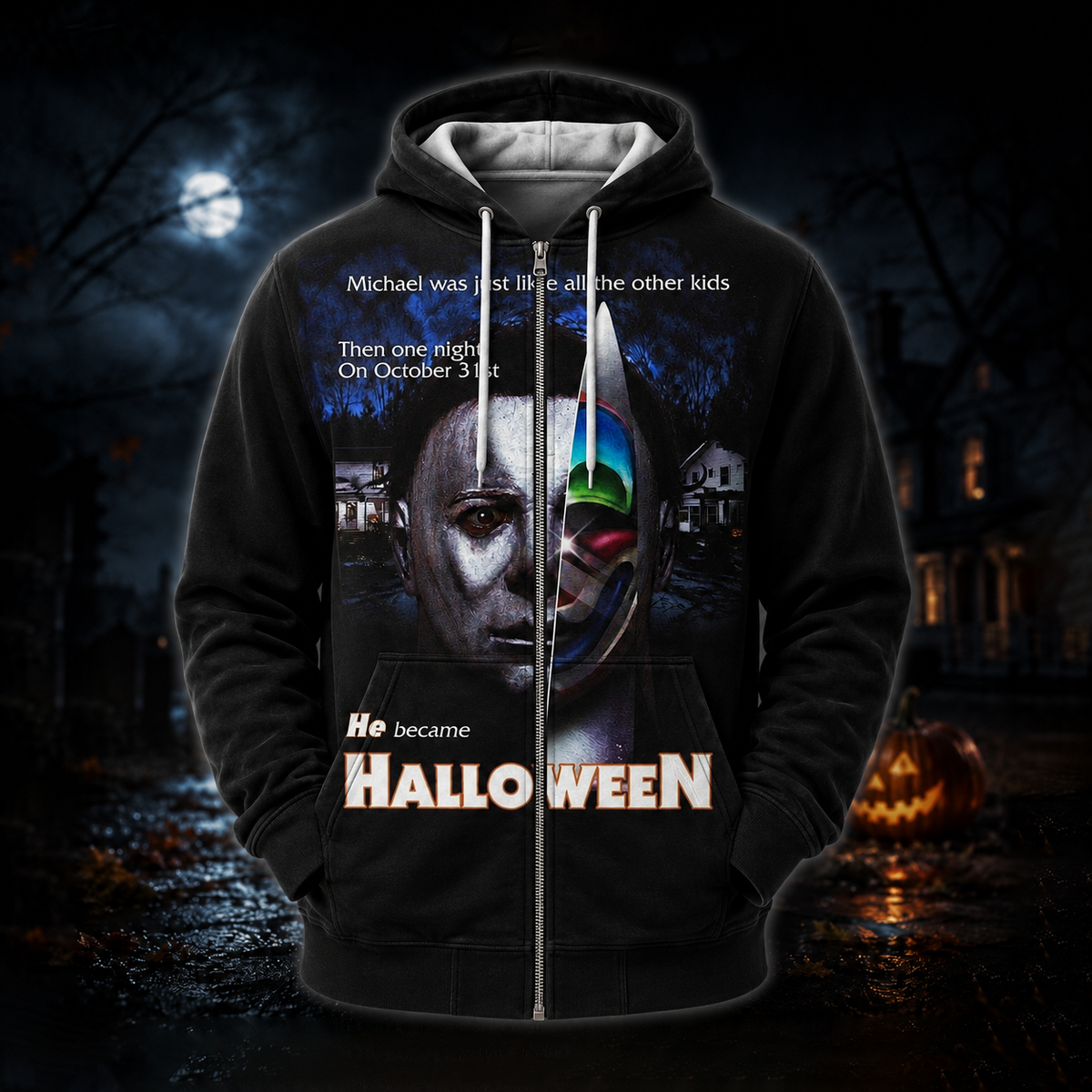 Halloween Masked Killer Graphic Shirt — Scary Horror Movie T-Shirt — Sweatshirt — Hoodie & Zip Hoodi - Custom Fan Apparel Image 3