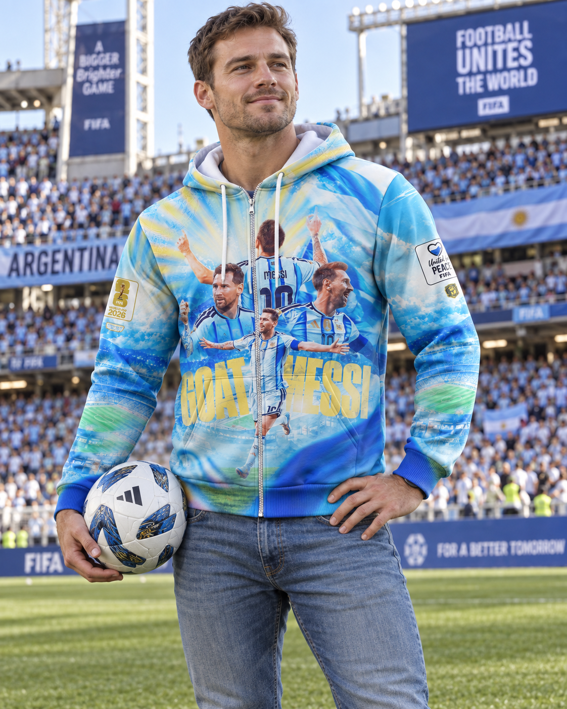 Argentina GOAT Soccer Graphic Hoodie, Football Legend Sweatshirt, Blue Champion T-Shirt, Zip Hoodie & Polo Fan Shirt