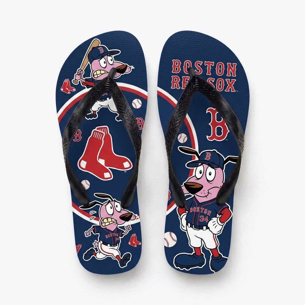 Cartoon Pink Dog Baseball Flip Flops — Sport Fan Sandals | 30 Teams Available - Custom Fan Apparel Image 8