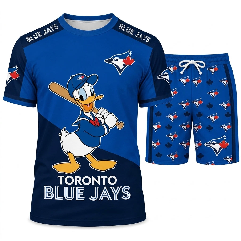 Cartoon Duck Baseball Fan T-Shirt And Shorts Set — Sport Outfit Combo | 30 Teams Available