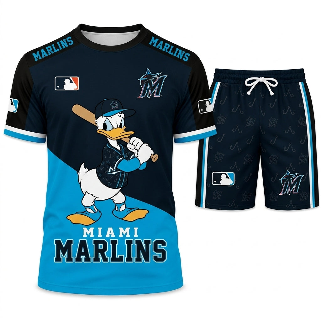 Cartoon Duck Baseball Fan T-Shirt And Shorts Set — Sport Outfit Combo | 30 Teams Available - Custom Fan Apparel Image 2