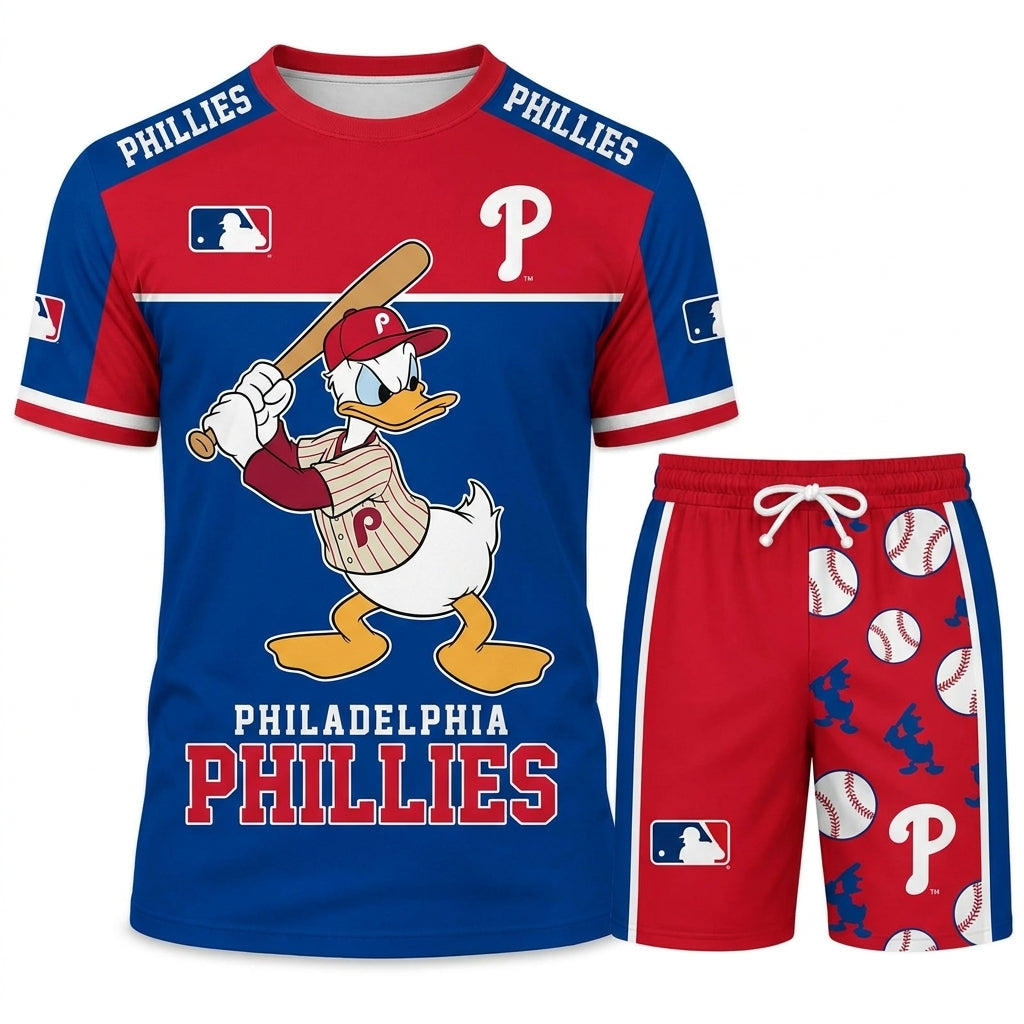 Cartoon Duck Baseball Fan T-Shirt And Shorts Set — Sport Outfit Combo | 30 Teams Available
