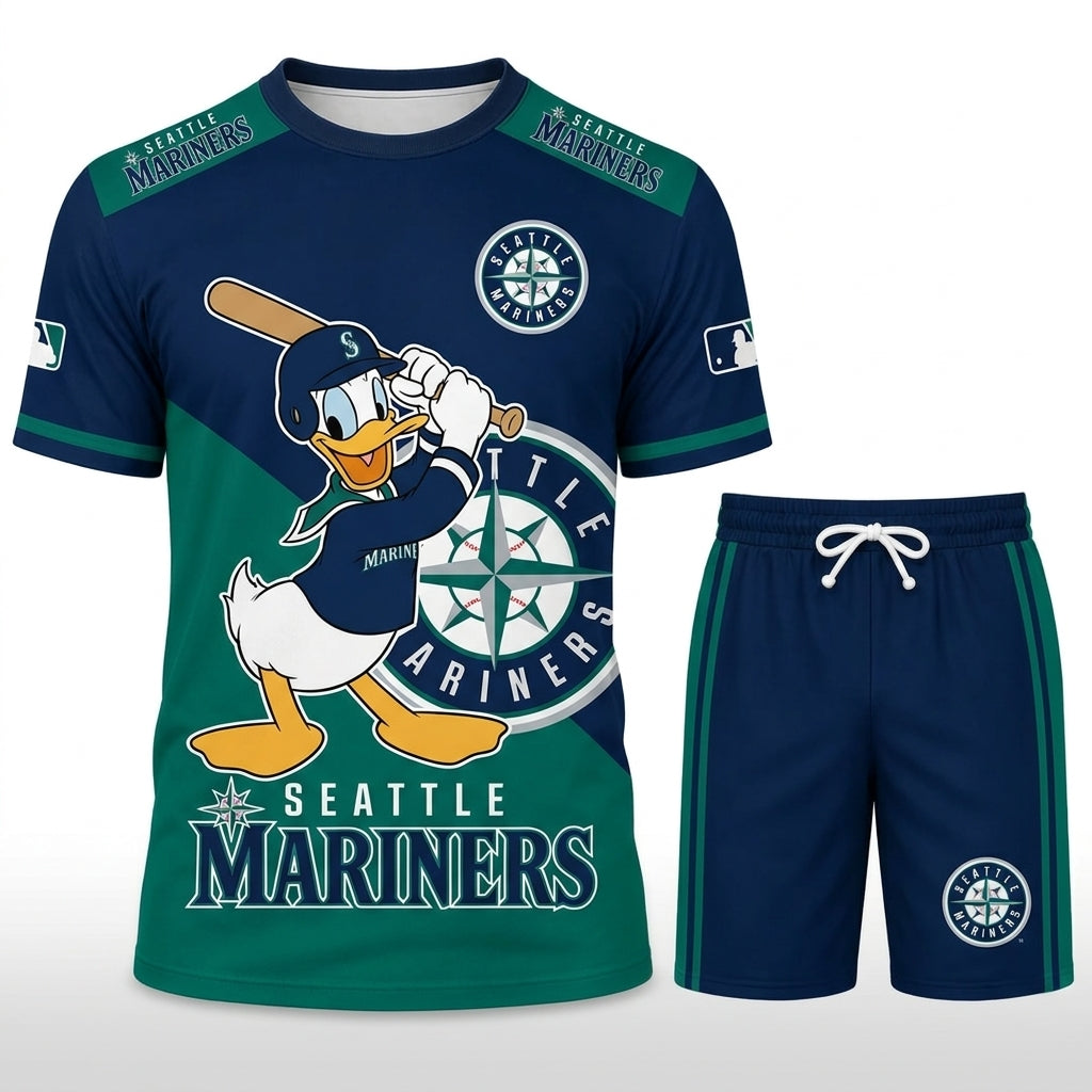 Cartoon Duck Baseball Fan T-Shirt And Shorts Set — Sport Outfit Combo | 30 Teams Available