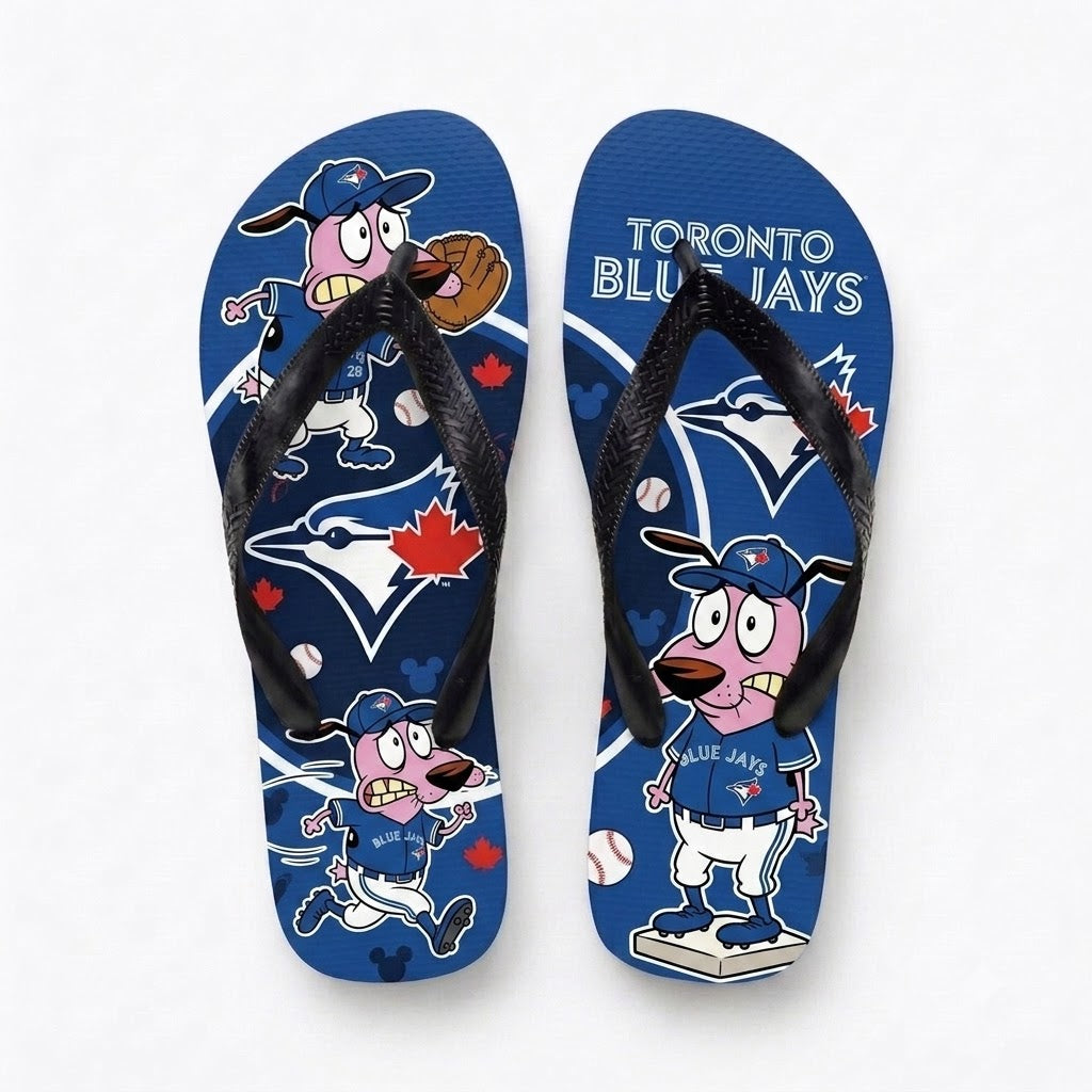 Cartoon Pink Dog Baseball Flip Flops — Sport Fan Sandals | 30 Teams Available - Custom Fan Apparel Image 10