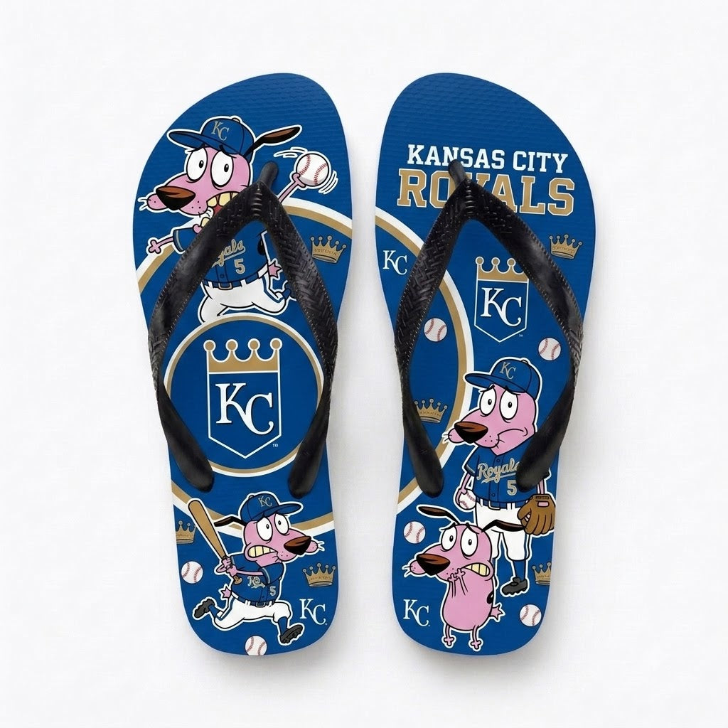Cartoon Pink Dog Baseball Flip Flops — Sport Fan Sandals | 30 Teams Available - Custom Fan Apparel Image 13