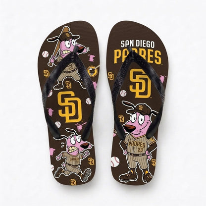 Cartoon Pink Dog Baseball Flip Flops — Sport Fan Sandals | 30 Teams Available