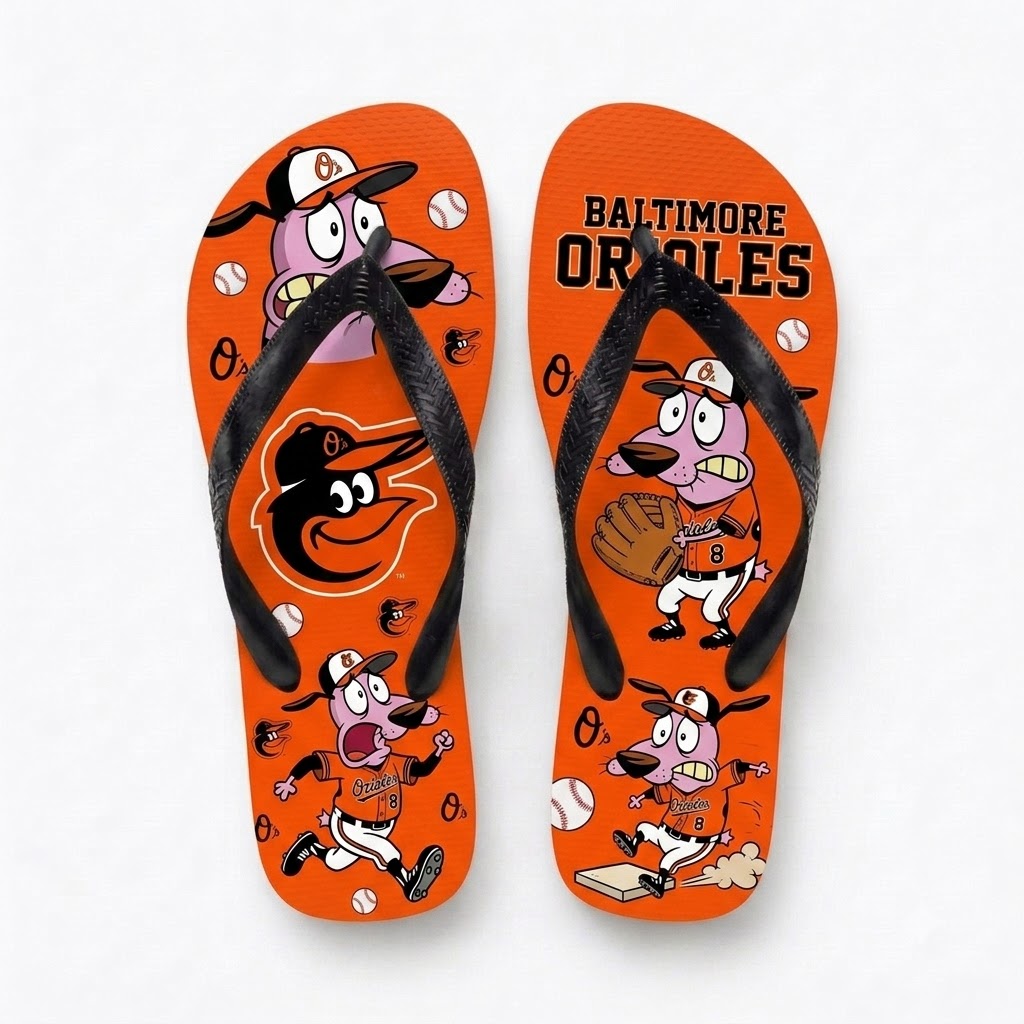 Cartoon Pink Dog Baseball Flip Flops — Sport Fan Sandals | 30 Teams Available - Custom Fan Apparel Image 7