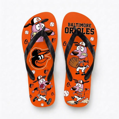 Cartoon Pink Dog Baseball Flip Flops — Sport Fan Sandals | 30 Teams Available - Custom Fan Apparel Image 7