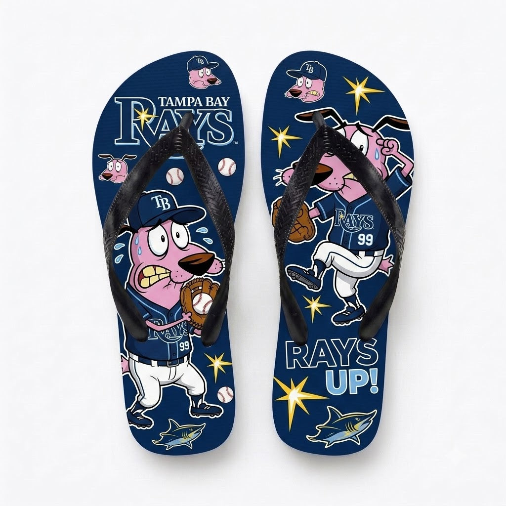 Cartoon Pink Dog Baseball Flip Flops — Sport Fan Sandals | 30 Teams Available - Custom Fan Apparel Image 9